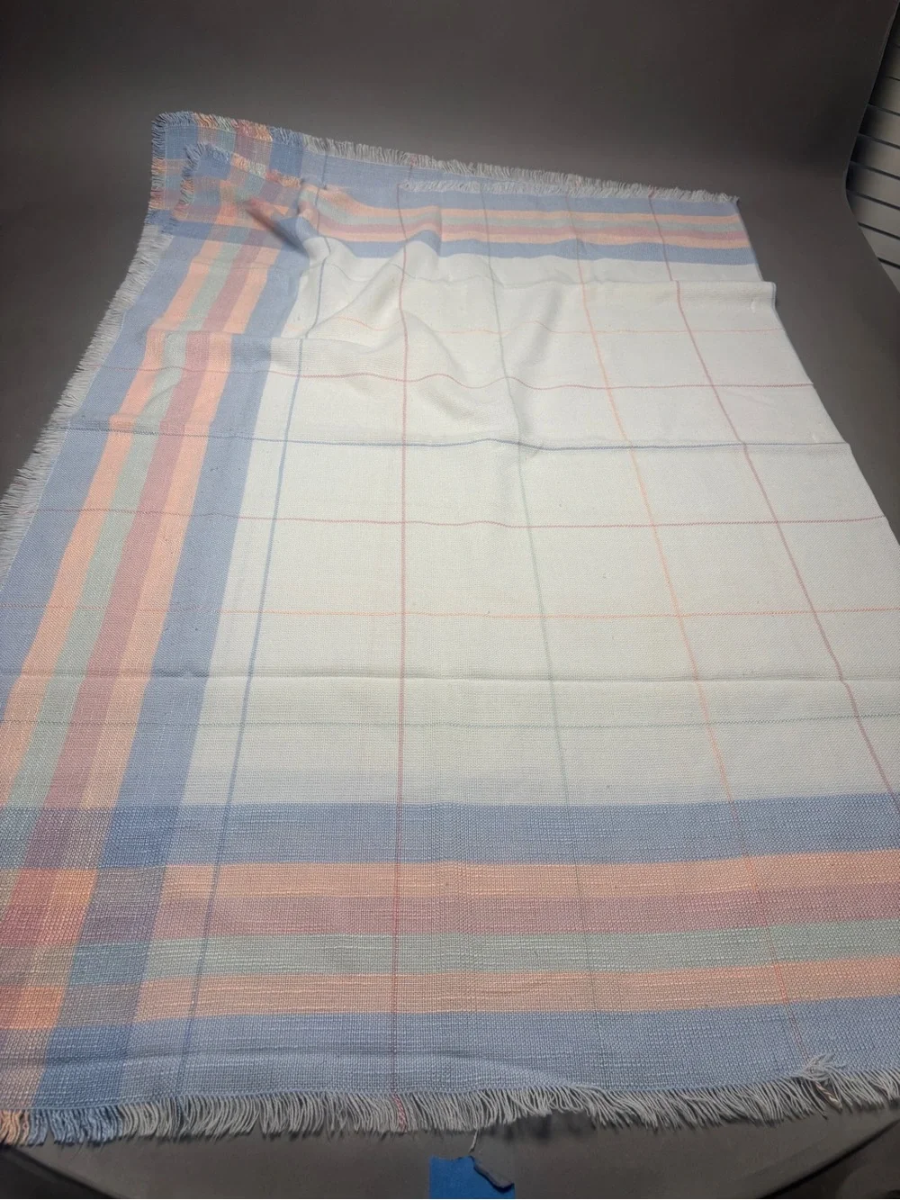 Pastel Plaid Cotton Table Cloth and Napkin Set - White, Light Blue, Pink 50x68in